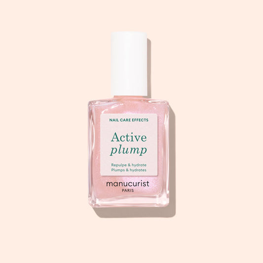 Manucurist Active Plump – collagen-infused nail care polish with peach extract and AHA for hydrated, glossy nails.
