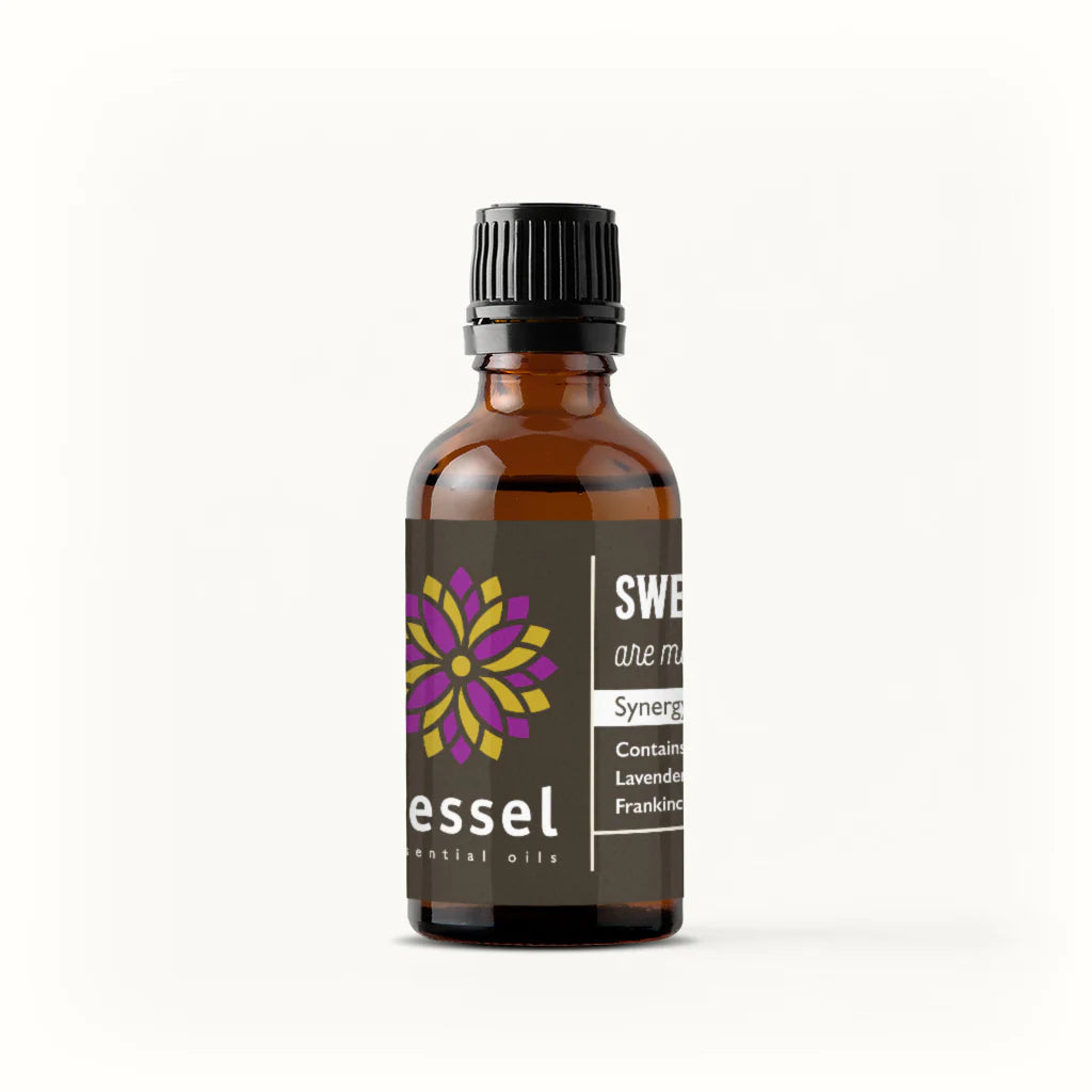 Vessel Sweet Dreams synergy blend essential oil bottle with a black cap on a white background