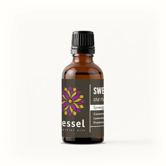 Vessel Sweet Dreams synergy blend essential oil bottle with a black cap on a white background